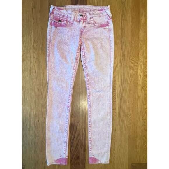 True Religion Womens Jeans Size 26 Pink Lava Acid Wash Basic Skinny Flap Pockets - Picture 9 of 10